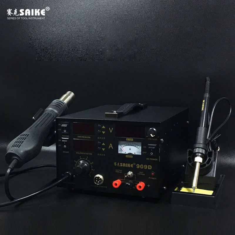 Standard Паяльник Saike 909D, 220 В, 110 В, станция горячего воздушного пистолета+ паяльник+ источник питания постоянного тока, 3 в 1, электрическая паяльная станция, регулируемая - Цвет: Standard