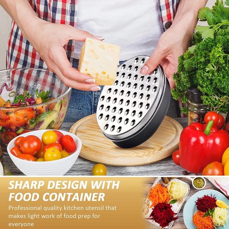 

Cheese Grater with Food Storage Container Vegetable Chopper Shredder for Hard Soft Cheeses Kitchen Supplies BDF99