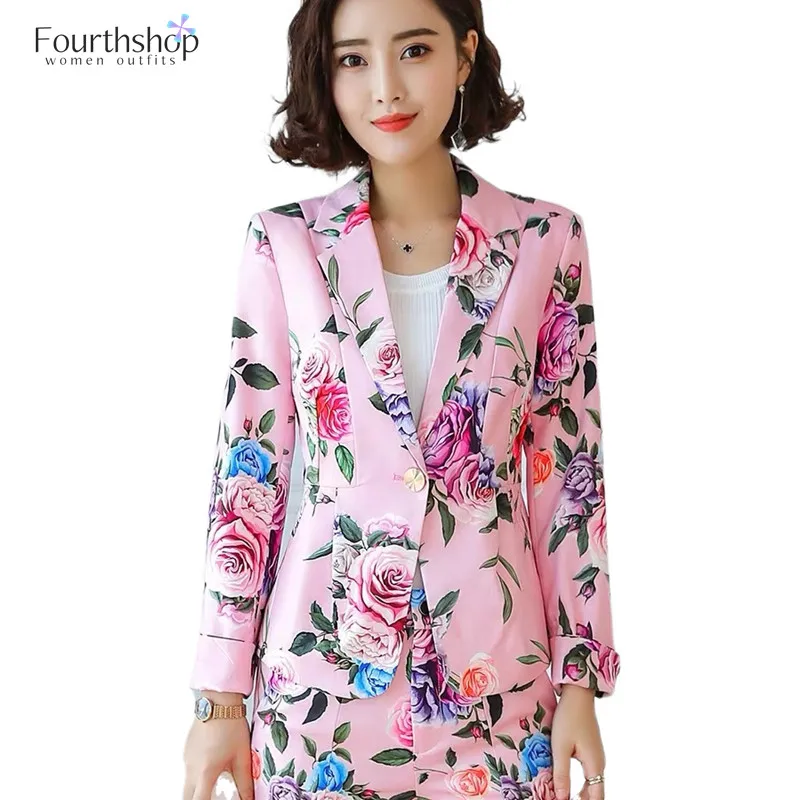2021 модные брючные костюмы для женщин Цветочный принт элегантный деловой костюм