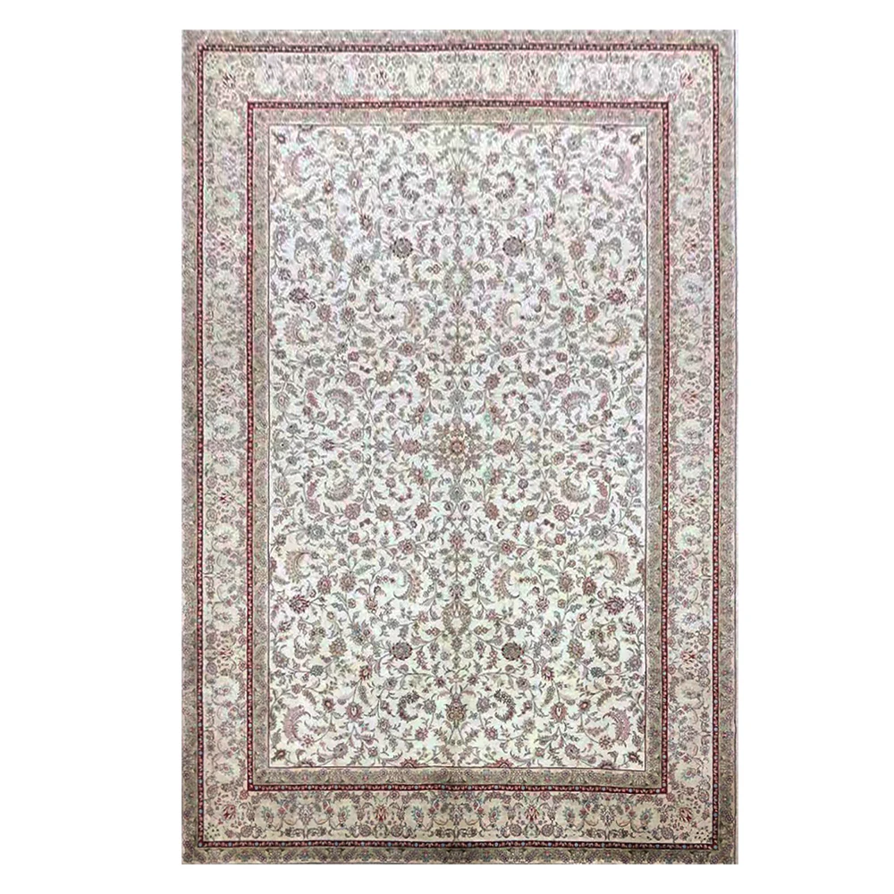 

6'x9' Floral Design Silk Carpet Handmade White Rugs Oriental Silk Rug For Living Room Carpets