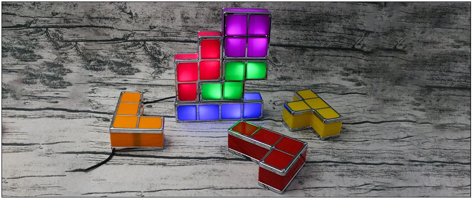 Новинка Hinnixy Tetris Puzzle Light Стекируемый светодиодный прикроватный декор для детей освещение 3D Ретро игра башня лампа красочный кирпич DIY игрушки