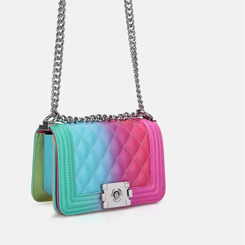 

Женская сумка на цепочке, с ромбовидной сеткой, повседневная, летняя, ярких цветов