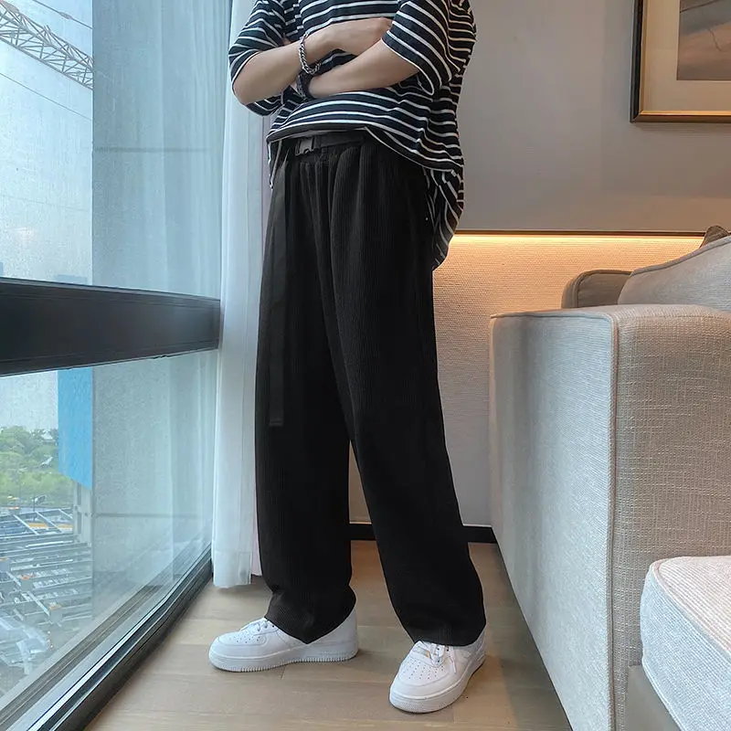 

Summer Solid Color Pleated Pants Men Korean Fashion Loose Casual Pants Men's Harajuku Streetwear Wide-leg Straight-leg Pants Men