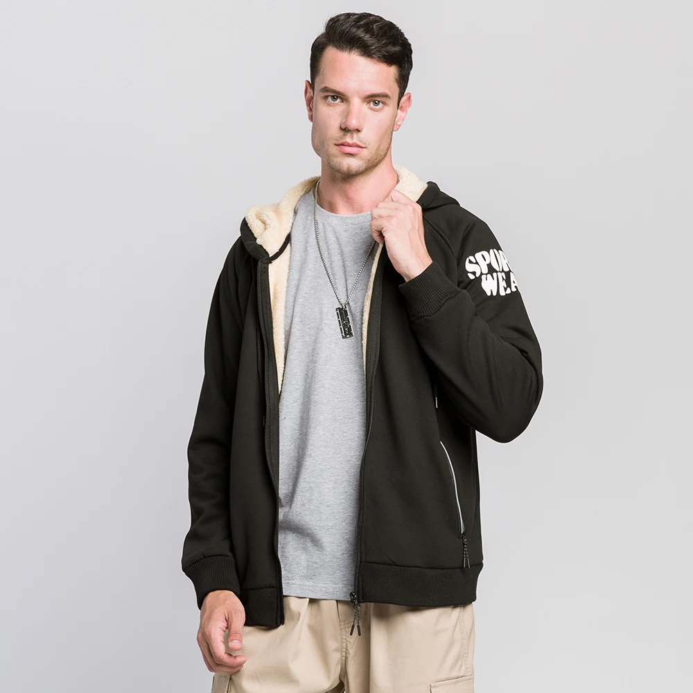 

Men's Thick Hooded Sweatshirt with Letters Printed Plus Cashmere Zipper Sports Cardigan Hoodies for Winter