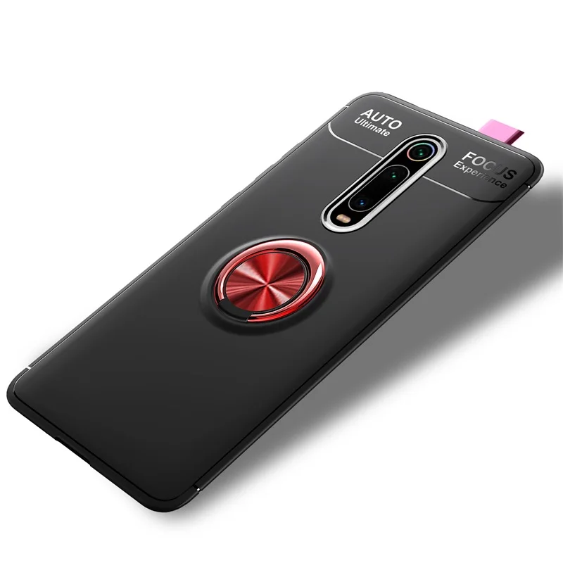 Red Black Чехол для Xiaomi Mi 9T mi9t, чехол Redmi K20 Pro, задняя крышка, мягкий силиконовый чехол, Автомобильный кронштейн, ударопрочный, вращающееся кольцо, подставка, корпус для телефона - Цвет: Red Black