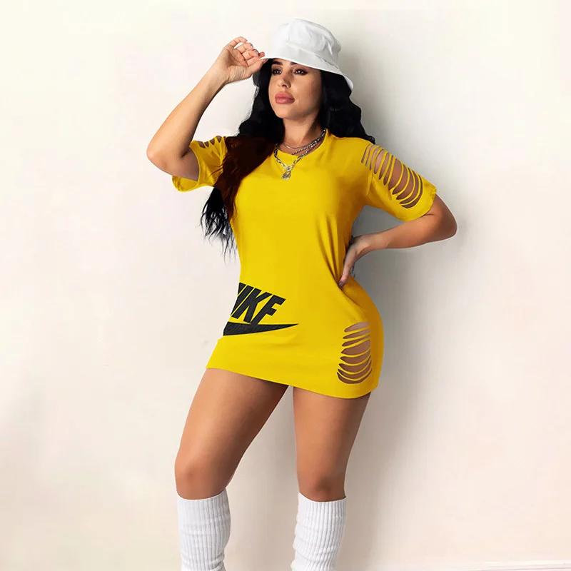

Summer Women Mini Dress Black Hole Letter Print Mini Dress Half Sleeve O-neck Fashion Sexy Plus Size Party Dresses Ladies 2021