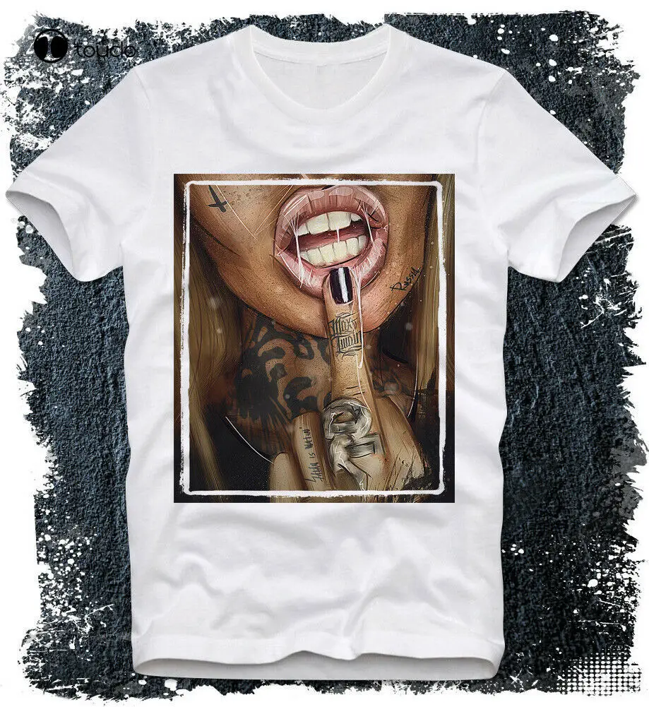 New T-Shirt Hot Sexy Tattoo Art Girl Lips Bad Bitchin Fresh Do pe Swag Gangster Gangsta Tee Shirt Unisex
