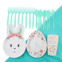 41pcset rabbit theme party layout birthday decoration baby shower plate napkin cup spoon disposable tableware party supplies