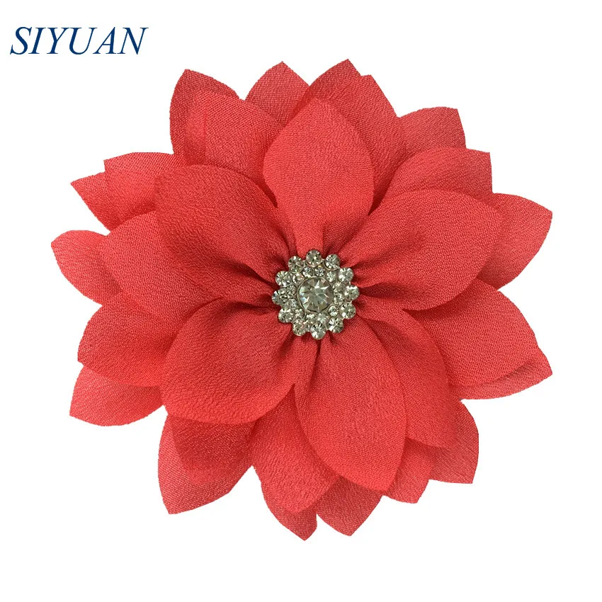 8-coral 50pcs/lot 9cm Multy Layer Fabric Flower with Rhinestone Chic Lotus Flower Kids Lovely Headwear Accessories High Quality TH300 - Цвет: 8-coral
