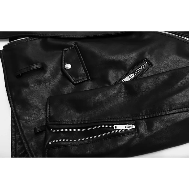 

Quality Spring Black Soft PU Leather Loose Turn-down Collar Fashion Women Wild Biker Jacket Coat Street Casual Outerwear -40
