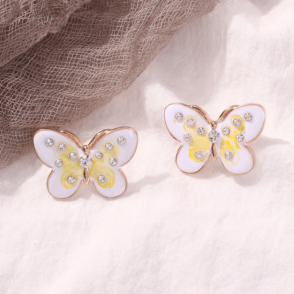 Модные цветные серьги-бабочки металлические серьги из сплава со стразами для
