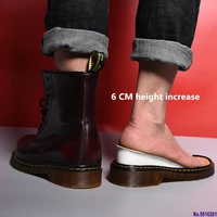 unisex 6 cm invisible height increase boots spring winter warm plush shoes men leather high top male motorcycle ankle boots