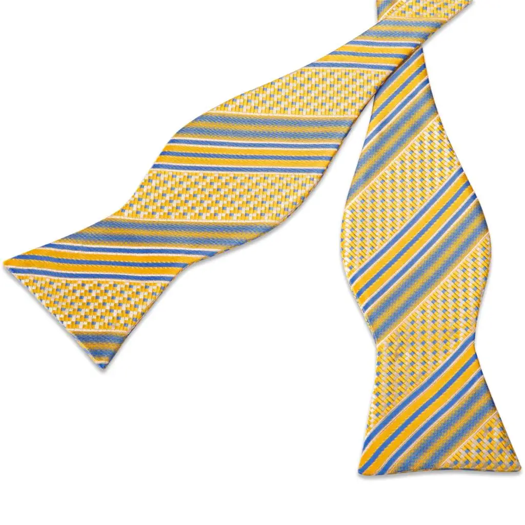 Модный мужской галстук-бабочка желтого и синего цвета в полоску дизайнерский