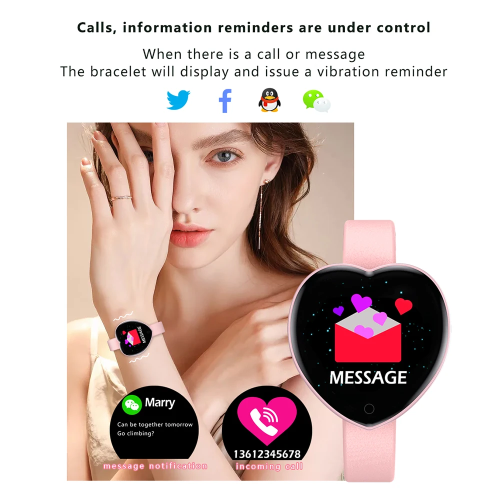 Модные женские Смарт часы в форме сердца для Android IOS пульсометр фитнес браслет