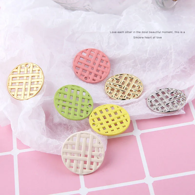 

New style 50pcs/lot 22mm Rubber paint geometry lattice rounds shape alloy floating locket charms diy jewelry earring accessory