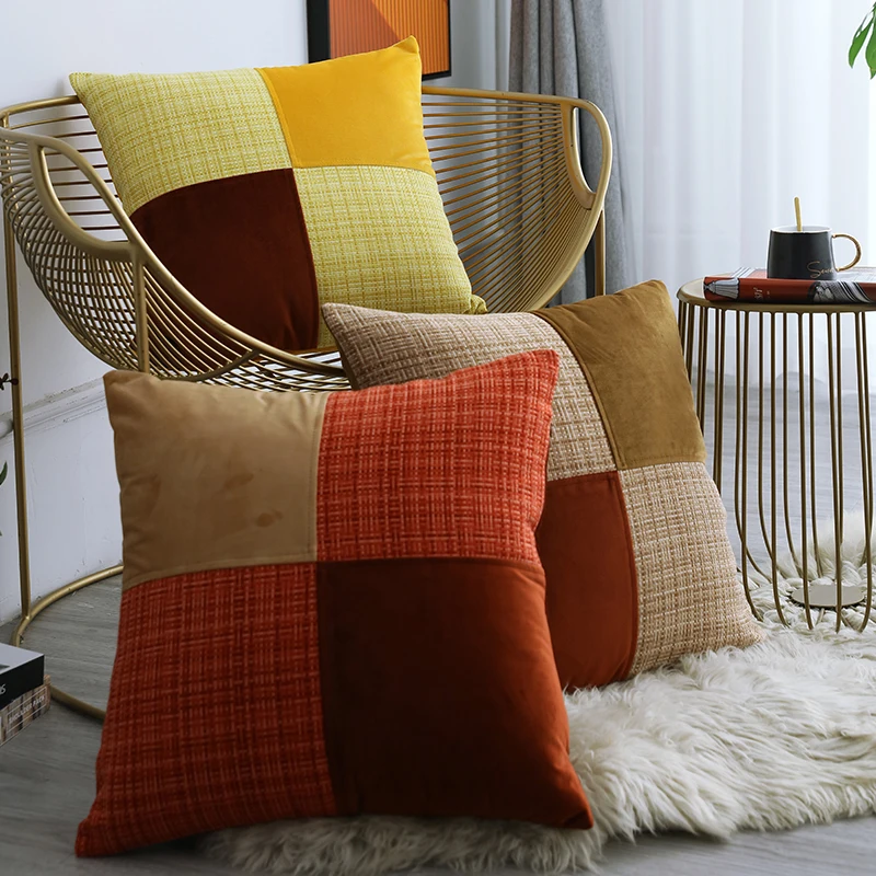 

2pcs Pillowcase Case 50*50cm Nordic Velvet Patchwork Cushion Cover Home Living Rome Decor Sofa Car Throw Pillow Cover