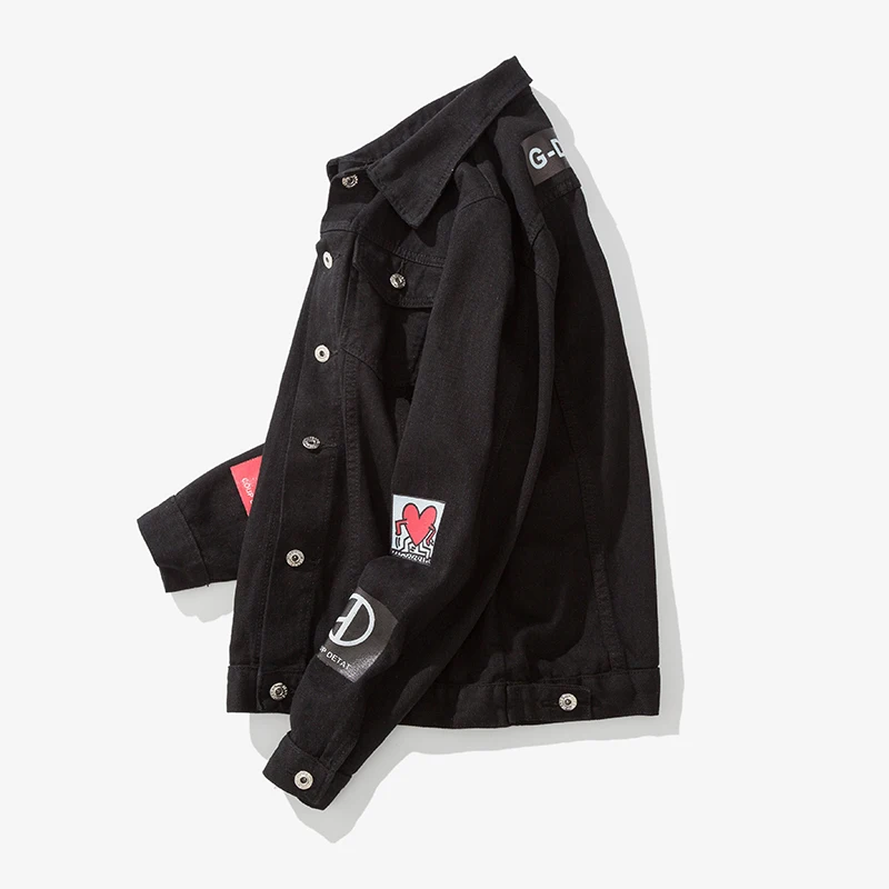 

Europe America Japanese Retro Men's Letter Print Harajuku Overalls Jeans Jacket 2020 Autumn Lapel Streetwear Denim Jacket Coats