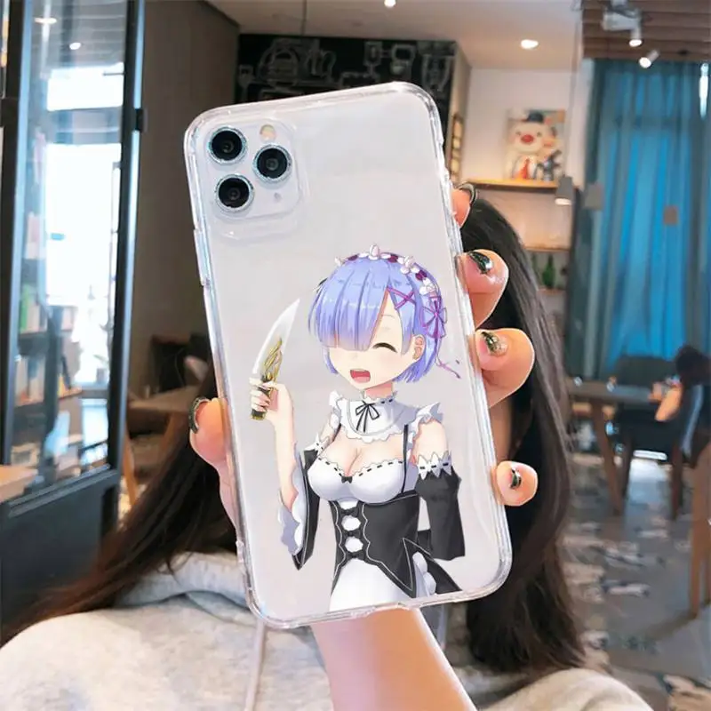 

Hot Anime ReZERO Ram Rem Phone Case Transparent for iPhone 6 7 8 11 12 s mini pro X XS XR MAX Plus cover funda shell