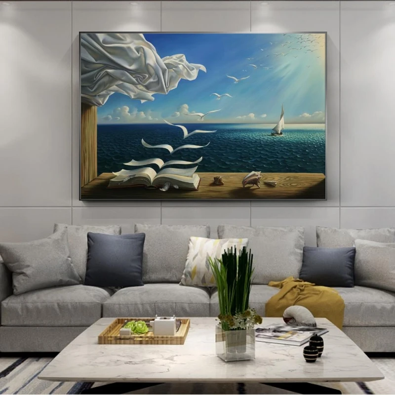 Сальвадор Дали масляная живопись волны книга парусник настенные картины на