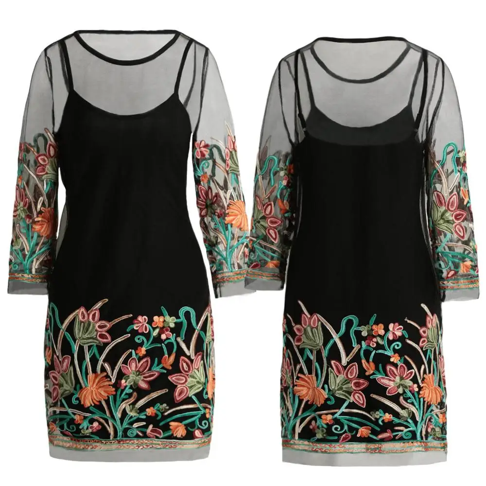 Женское летнее платье 2020 прозрачное Сетчатое с цветочной вышивкой мини-платье на