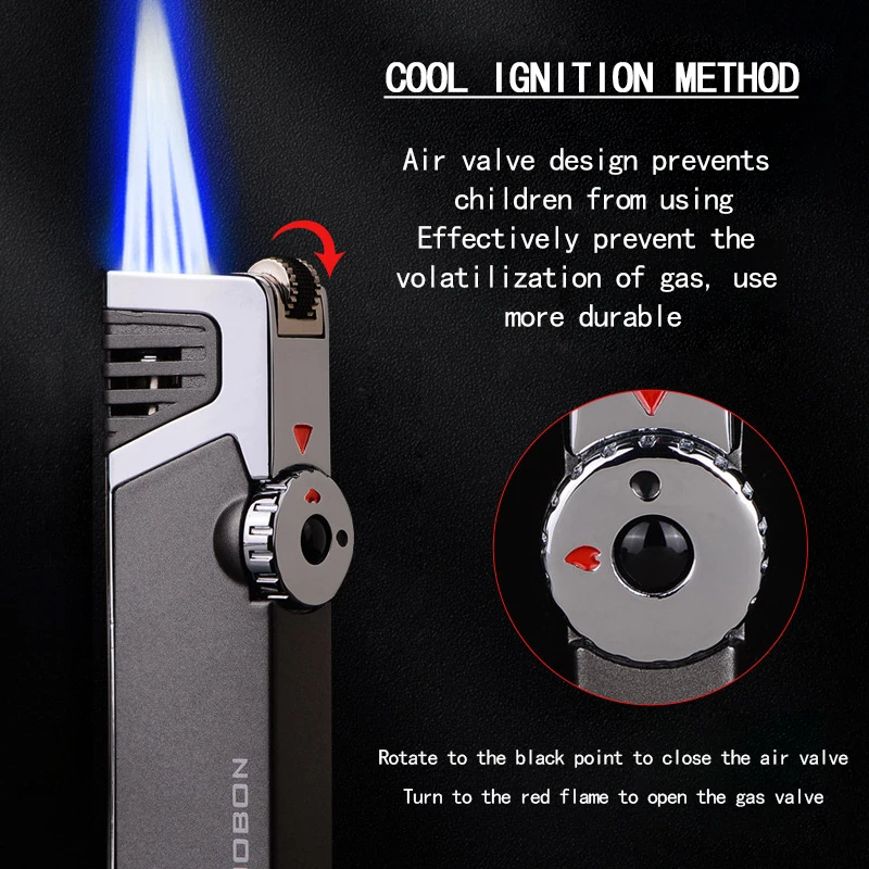

New JOBON Windproof InflatableThree Fire Blue Flame Creative Lock Fire Personality Cigar Triple Torch Lighter Gadgets