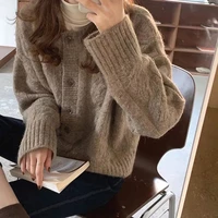 women sweaters korean fashion casual autumn winter thick o neck long sleeve cardigan solid knitted tops loose outerwear femme