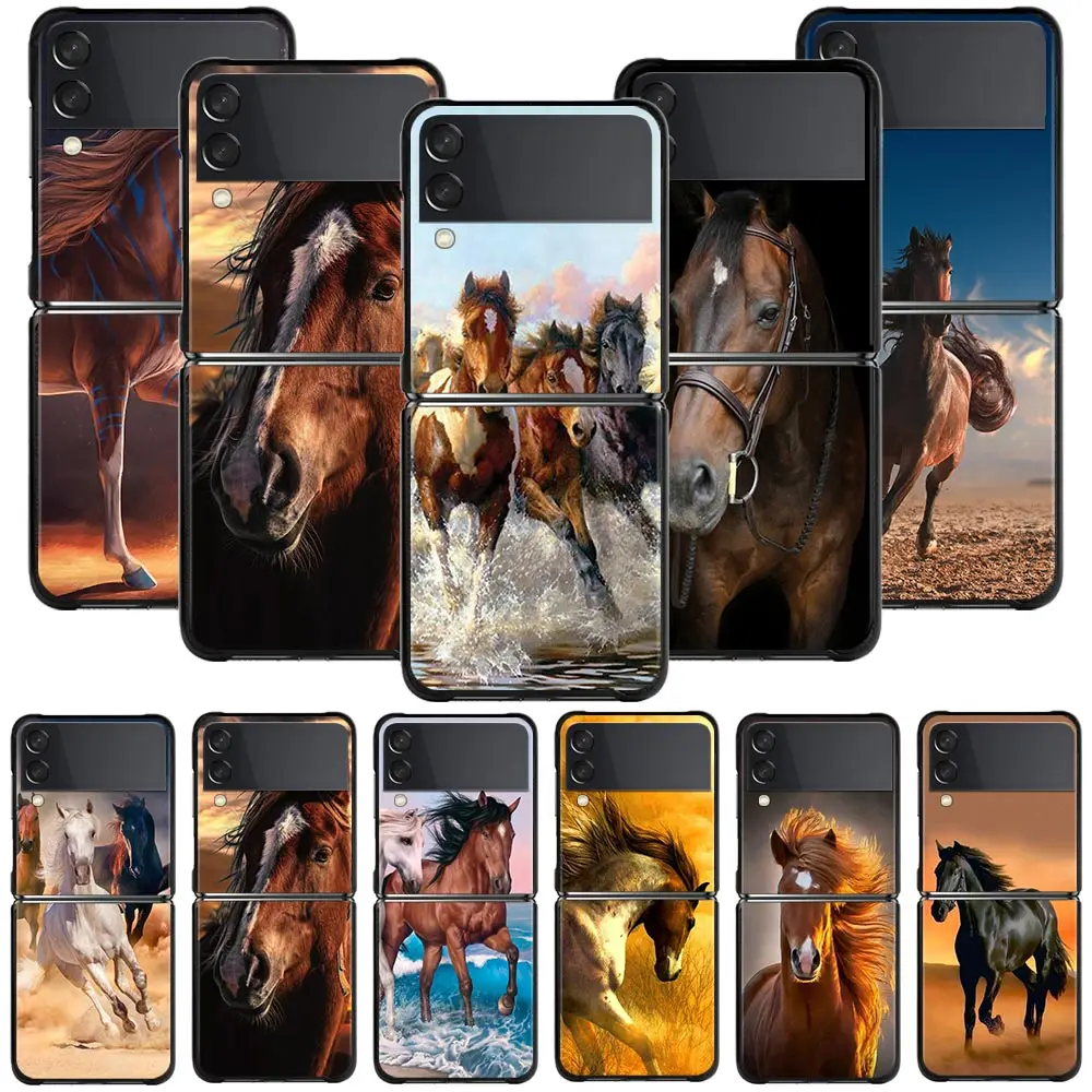 

Best Phone Case For Samsung Galaxy Z Flip3 5G Cases Hard PC Fundas For Samsung Z Flip 3 5G z flip Coque Running Horse Animal