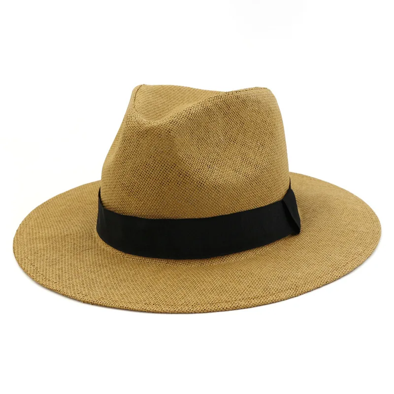 

summer hats men women straw paper solid belt ribbon band classic casual sun hats khaki black outdoor beach travel women sun hats
