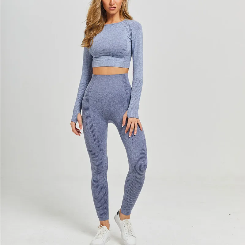 

Женский бесшовный комплект для йоги, спортивные костюмы для фитнеса, одежда для тренажерного зала, короткий топ с длинными рукавами, рубашк...