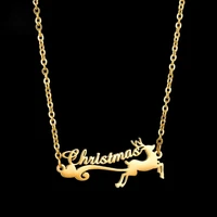 personalized christmas deer name necklace for women stainless steel plated gold letters customized nameplate christmas gift