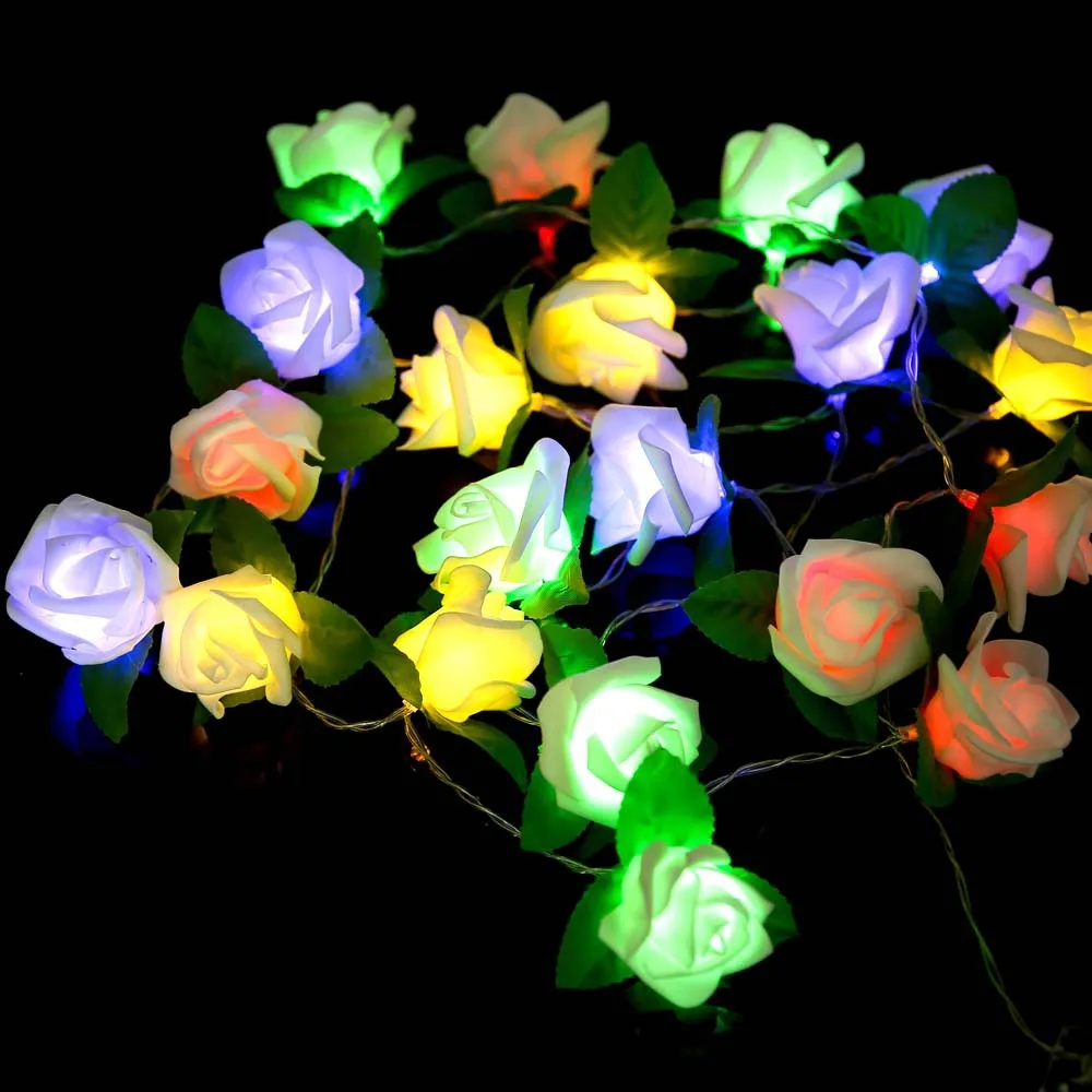 

Romantic 2m 20 LED AA Battery Powered Rose Flower Christmas Holiday String Lights Hanging Lamp Valentine's Day Wedding Party