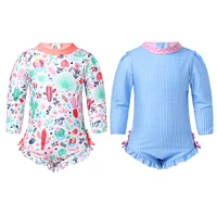 infant baby girls one piece long sleeves floral printed back zipper with ruffled swimsuit swimwear bathing suit rash guard