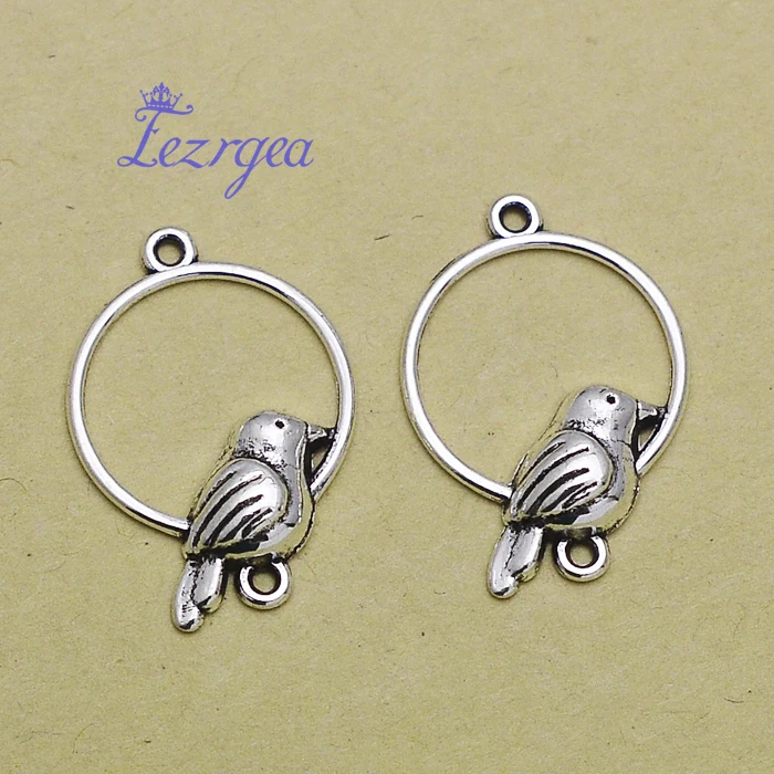 

30 шт./лот -- 25x18 мм, птица cham, Античная Посеребренная птица соединитель амулеты, DIY поставок, ювелирные аксессуары