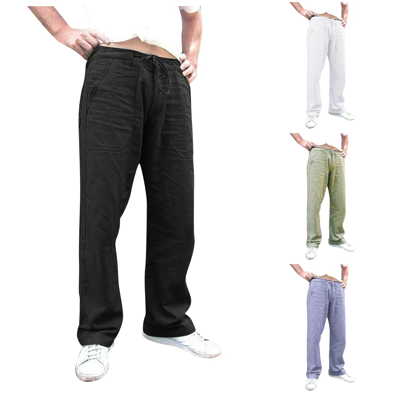 

61# Loose Casual Joggers Pants Men Summer Simple And Fashionable Pure Cotton And Linen Trousers Sweatpants Track Fitness Pants