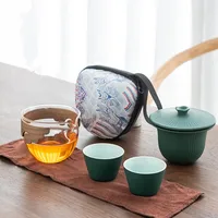 Portable One Pot Two Cups Retro Chinese Designer Kungfu Teapot Teacup Simple Outdoor Portable Travel Tea Set Cool Teaware Gift