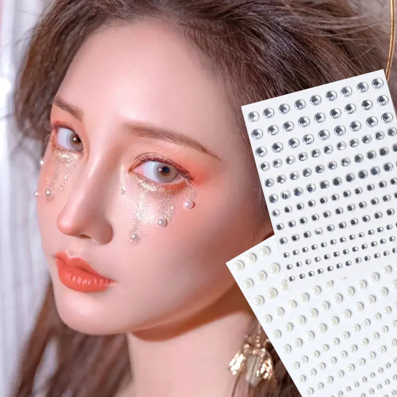 

3D Pearl Nail Stickers For Girls Transparent Face Eyes Crystal Sticker Gems Decoration Colorful Stage Tear Makeup Decoration