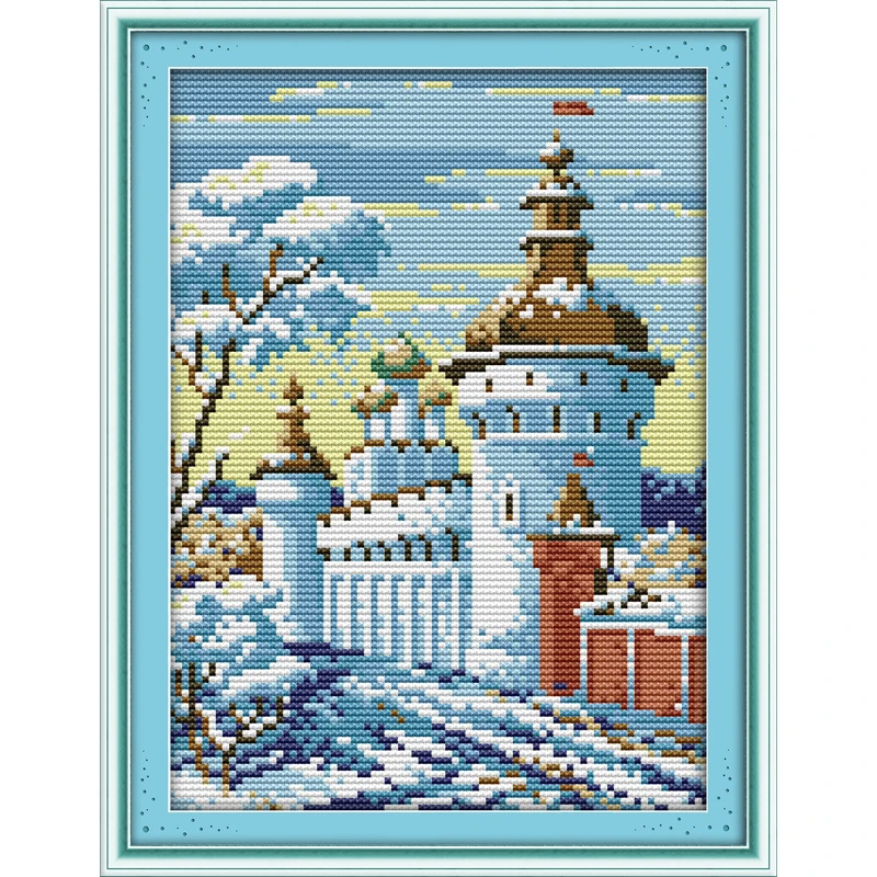 

Everlasting Love Snowcastle Chinese Cross Stitch Kits Ecological Cotton Stamped DIY New Year 11 14CT Christmas Decorations Gift