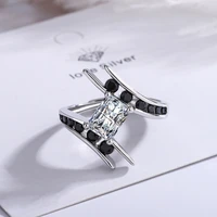 new fashion punk wave rings for women square zircon stone black crystal open ring female trendy wedding ring accessories jewelry