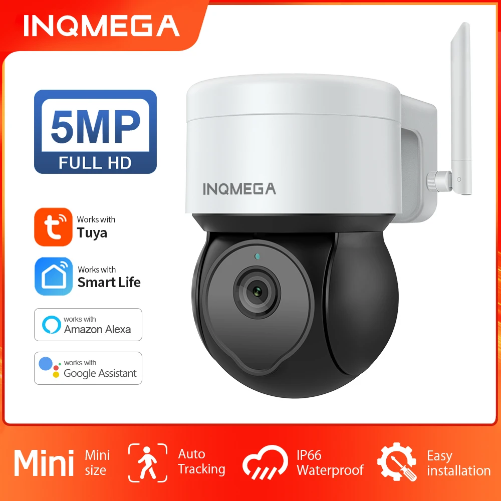 INQMEGA-minicámara inteligente de 5MP, dispositivo de Seguridad de vigilancia domo para exteriores, IP, WIFI, Compatible con Alexa CCTV y Google Home
