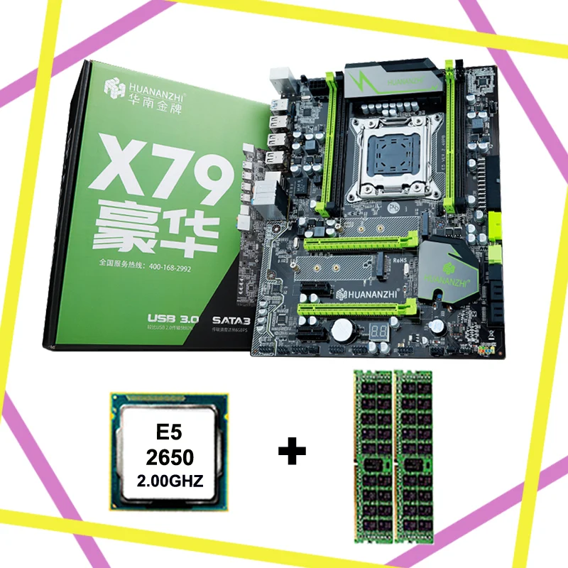Bestellen HUANANZHI Auf Verkauf X79 LGA2011 Motherboard Mit M.2 NVMe Slot CPU Intel Xeon E5 2650 2,0 GHz RAM 16G(2*8G) RECC