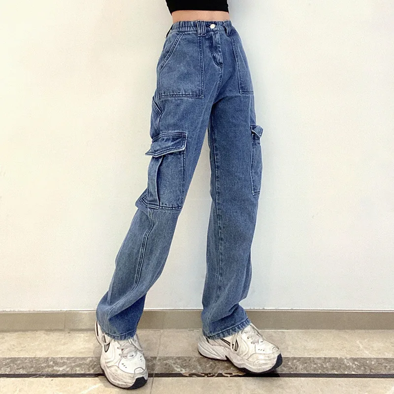 JMPRS Pockets Patchwork Women Baggy Jeans Fashion Y2K Streetwear 100% Cotton Denim Pants Loose Cargo Harajuku Black Trousers | Женская