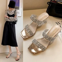 2021 summer new fashion slippers water diamond decorative temperament womens shoes