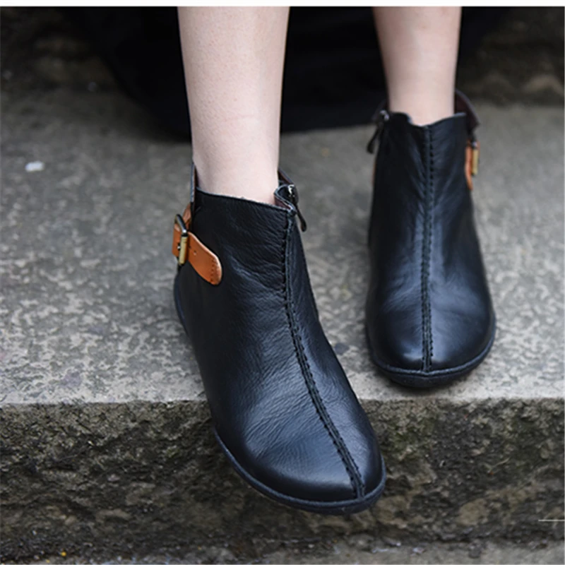 Женские ботильоны из натуральной кожи на плоской подошве зимняя обувь размера