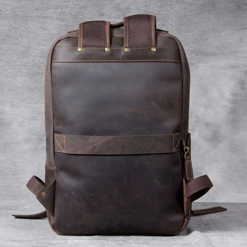 AETOO Vintage crazy horse leather shoulder bag, handmade genuine  leather backpack large men's leather computer travel backpack