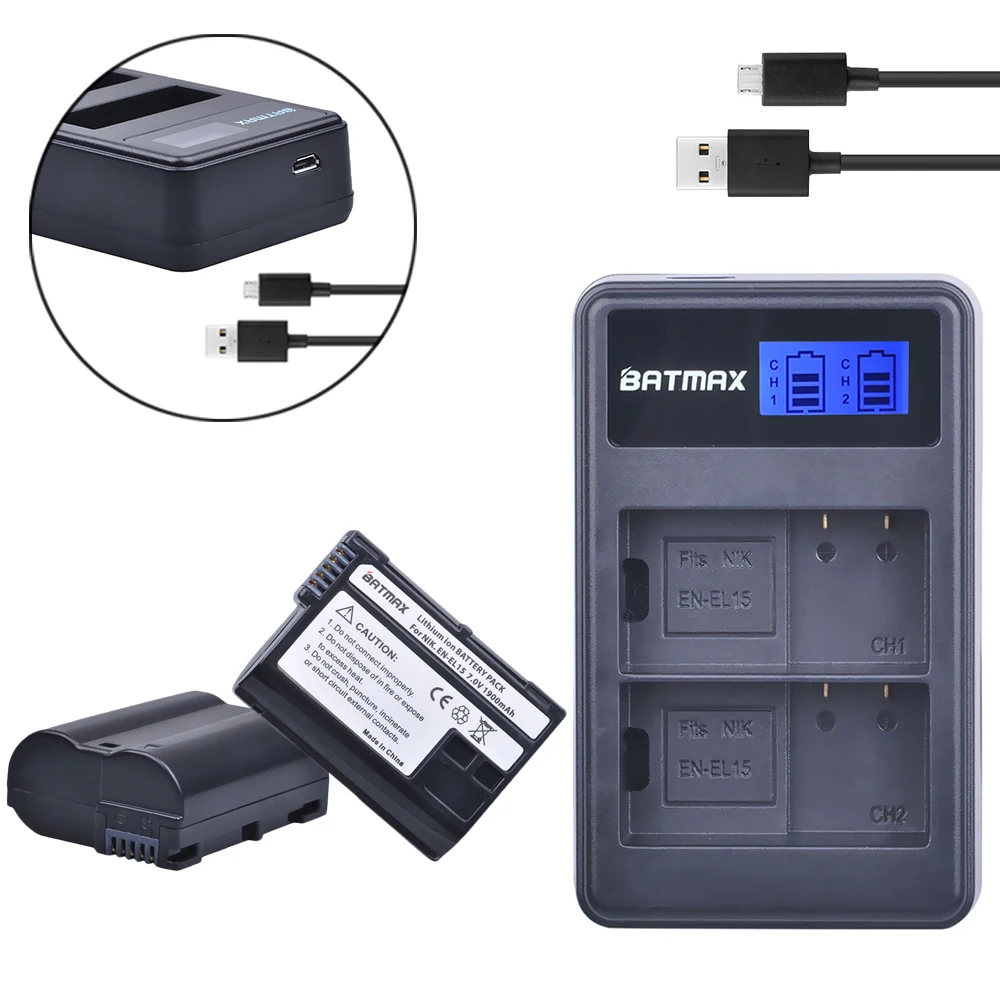 EN-EL15 RU EL15 ENEL15 Аккумулятор akku емкостью + ЖК-дисплей USB Dual Зарядное устройство для Nikon