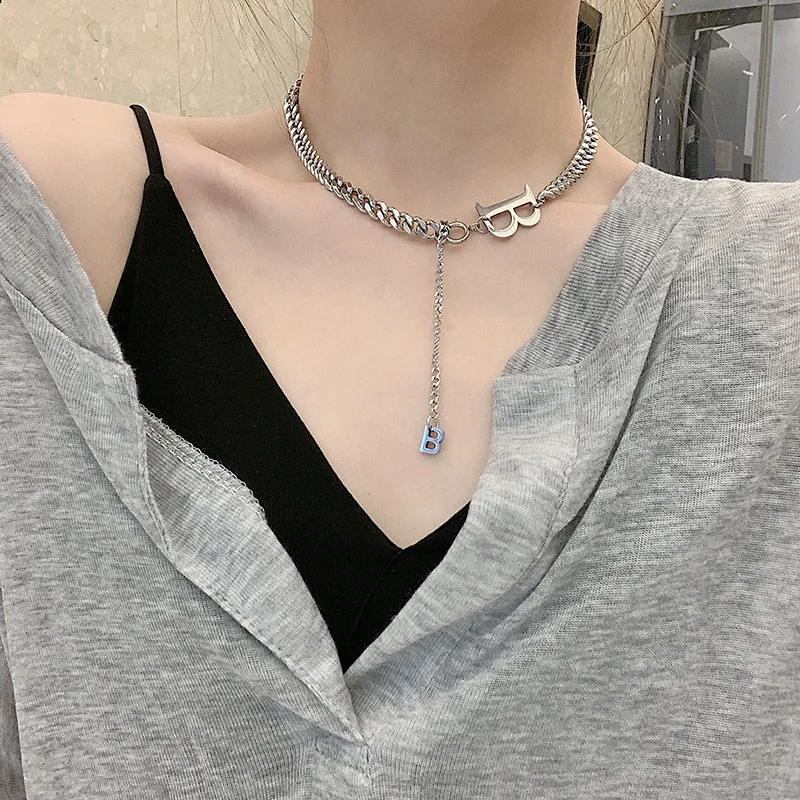 

European American Ins Personality Wild Letter B Stainless Steel Necklace Cold Wind Simple Temperament Women Short Clavicle Chain