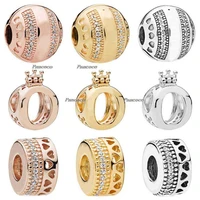 925 sterling silver charm gold sparkling stripes logo hearts clip beads fit pandora bracelet necklace jewelry