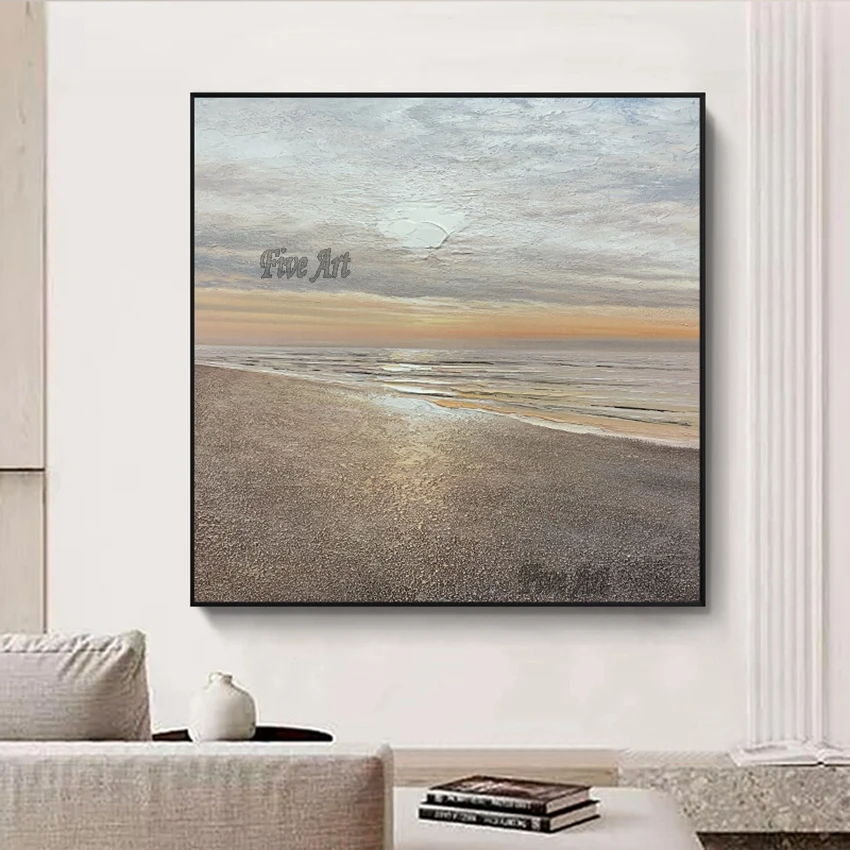 Новая абстрактная текстурированная Акриловая картина с морским закатом пейзаж