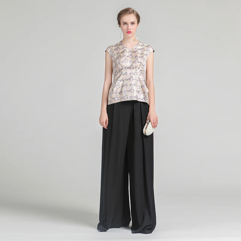 

VOA 2020 Summer Silk Jacquard Short Sleeve Vintage Women Tops Fashion Plus Size Elegant Beige Print Slim Office t Shirt BSX00101