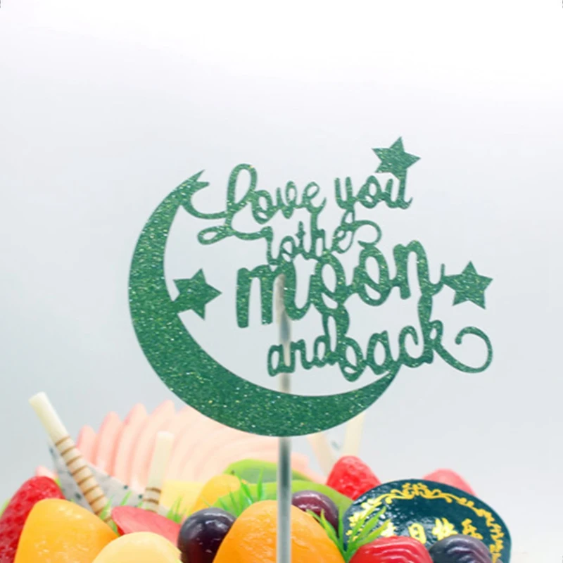 GR 1 шт. декор для выпечки торта флаги Love You To The Moon And Back украшение для именинного торта флаги Блестящий золотистый Серебристый для свадьбы День рождения - Цвет: GR